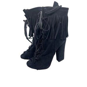 Guiseppe Zanotti Black Suede Lace Up Fringe Booties Boots 4.5" Heel Size 36 US 6